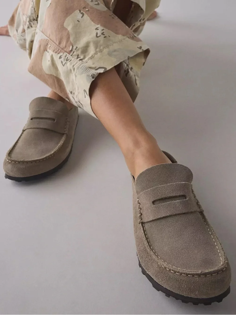 Birkenstock Naples Wrapped Taupe Suede Leather Clog Size 46